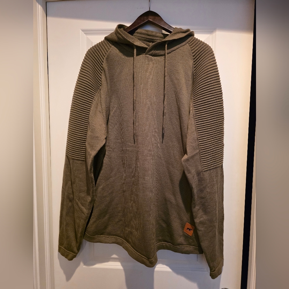 NWOT Serremo Moto-Style Knit Hoodie with Ribbed Sleeves